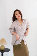 Tiya Oversized Stripes Button Down Long Sleeve Top in Brown Stripes