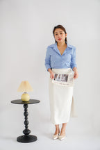 Shiga Cropped Collar Button Down Top in Blue