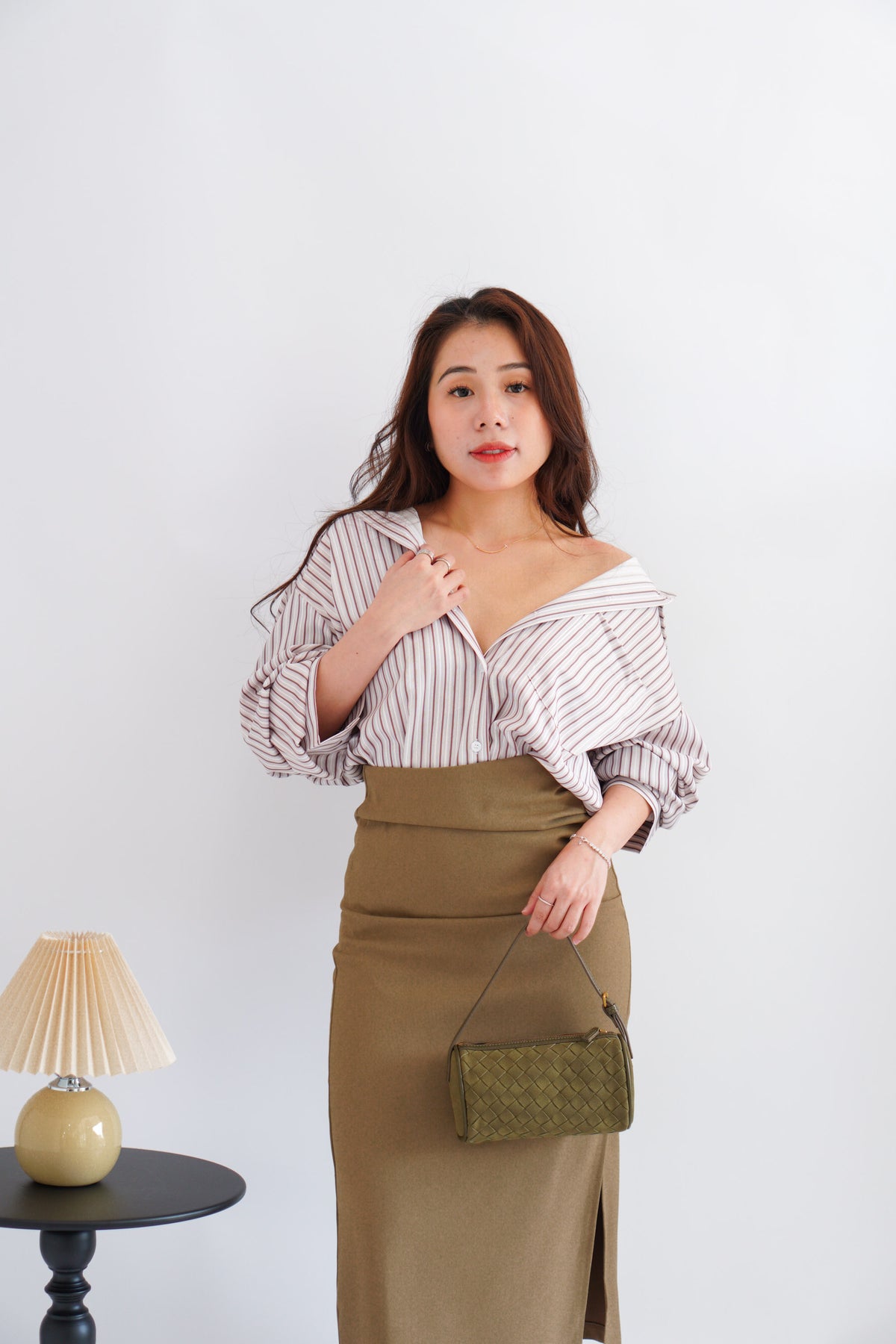 Tiya Oversized Stripes Button Down Long Sleeve Top in Brown Stripes