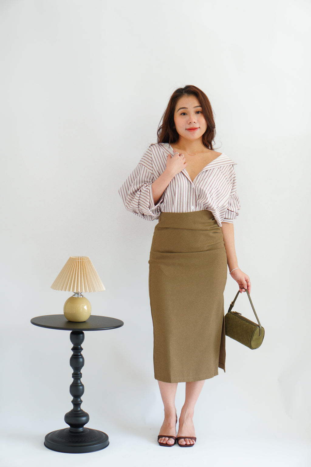 Tiya Oversized Stripes Button Down Long Sleeve Top in Brown Stripes