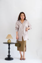 Tiya Oversized Stripes Button Down Long Sleeve Top in Brown Stripes
