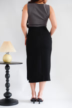 Kora Ruched Bodycon Midi Skirt in Black