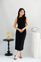 Liliana High Neck Bodycon Midi Dress in Black