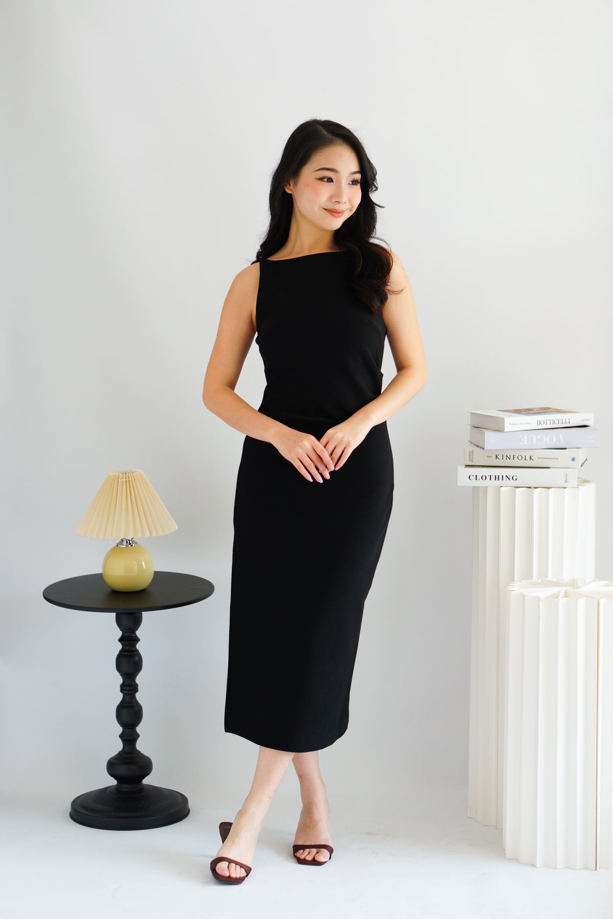 Liliana High Neck Bodycon Midi Dress in Black