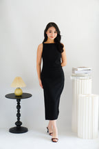 Liliana High Neck Bodycon Midi Dress in Black
