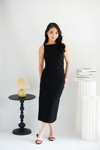 Liliana High Neck Bodycon Midi Dress in Black