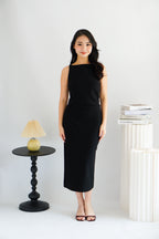 Liliana High Neck Bodycon Midi Dress in Black