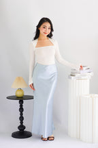 Elira Maxi A-line Satin Skirt in Light Blue