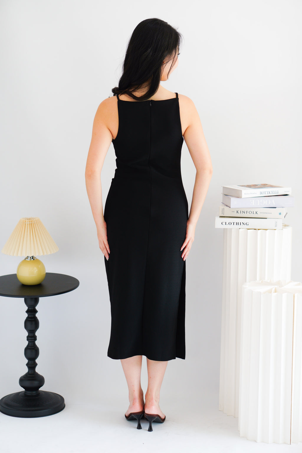 Liliana High Neck Bodycon Midi Dress in Black