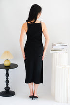 Liliana High Neck Bodycon Midi Dress in Black