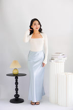 Elira Maxi A-line Satin Skirt in Light Blue