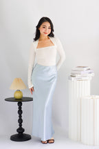 Elira Maxi A-line Satin Skirt in Light Blue