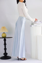 Elira Maxi A-line Satin Skirt in Light Blue