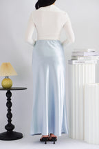 Elira Maxi A-line Satin Skirt in Light Blue