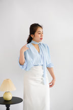 Truth Polkadot Long Sleeve Blouse Top in Light Blue