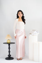 Elira Maxi A-line Satin Skirt in Pink