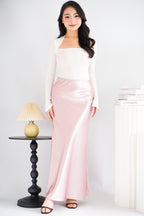 Elira Maxi A-line Satin Skirt in Pink