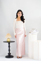 Elira Maxi A-line Satin Skirt in Pink