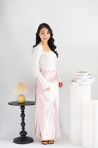Elira Maxi A-line Satin Skirt in Pink