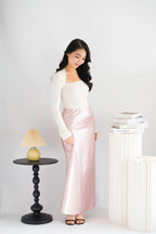 Elira Maxi A-line Satin Skirt in Pink