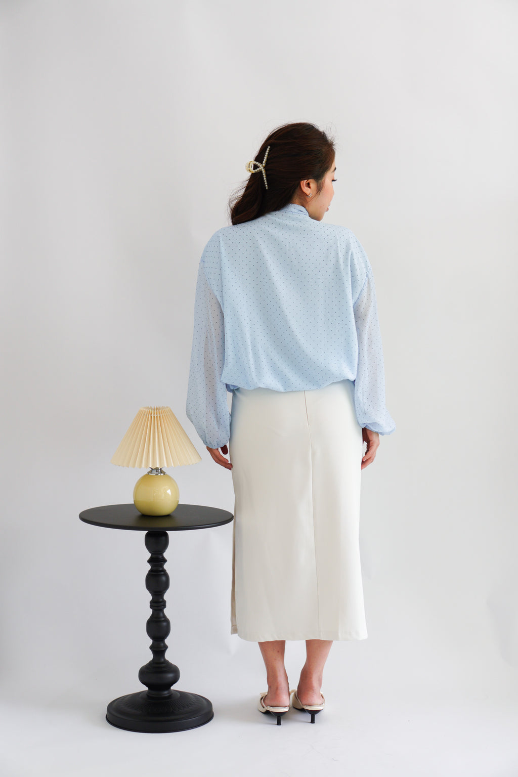 Truth Polkadot Long Sleeve Blouse Top in Light Blue