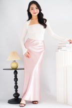 Elira Maxi A-line Satin Skirt in Pink