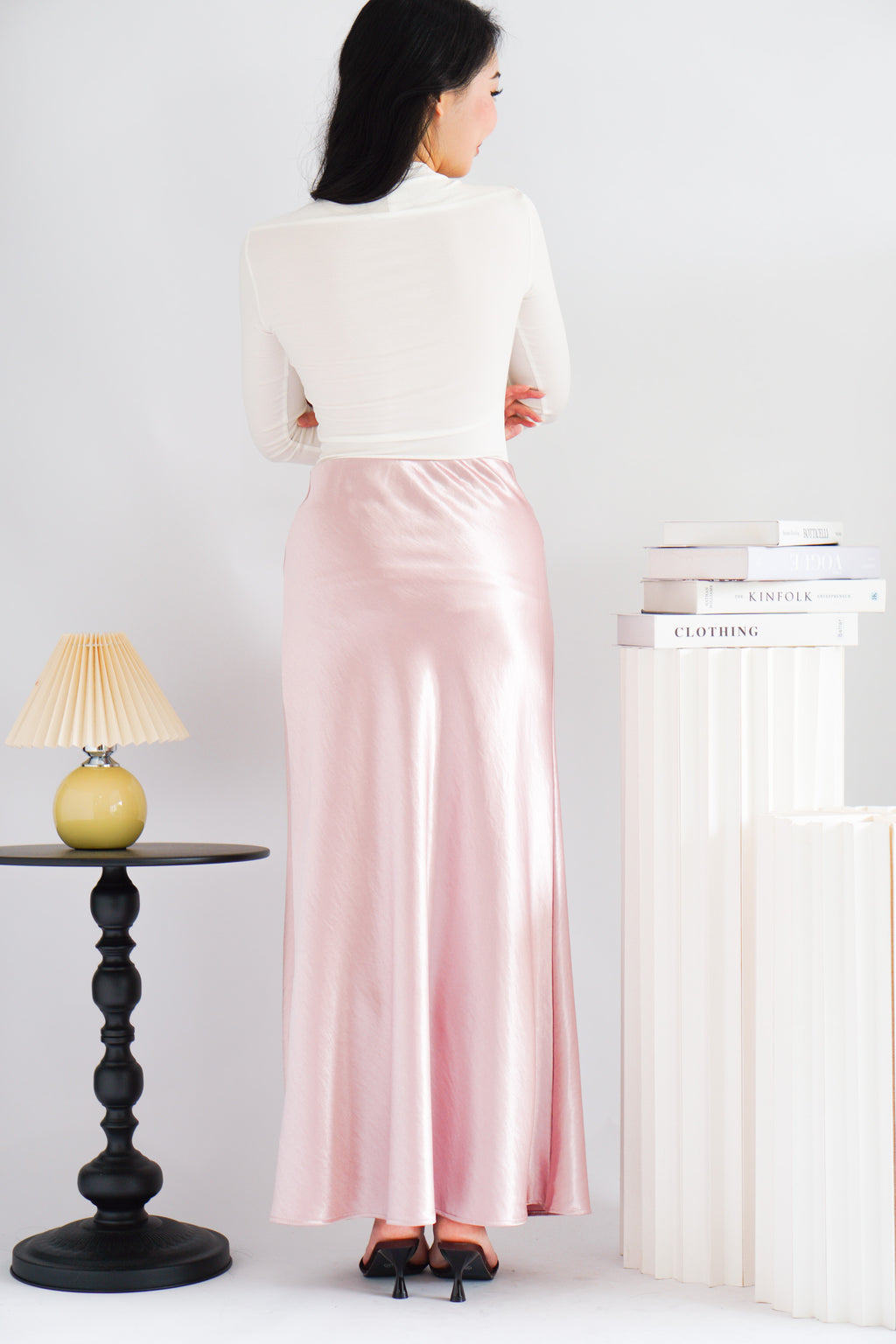 Elira Maxi A-line Satin Skirt in Pink