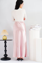Elira Maxi A-line Satin Skirt in Pink