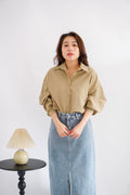 Narae Collar Button Down Top in Khaki
