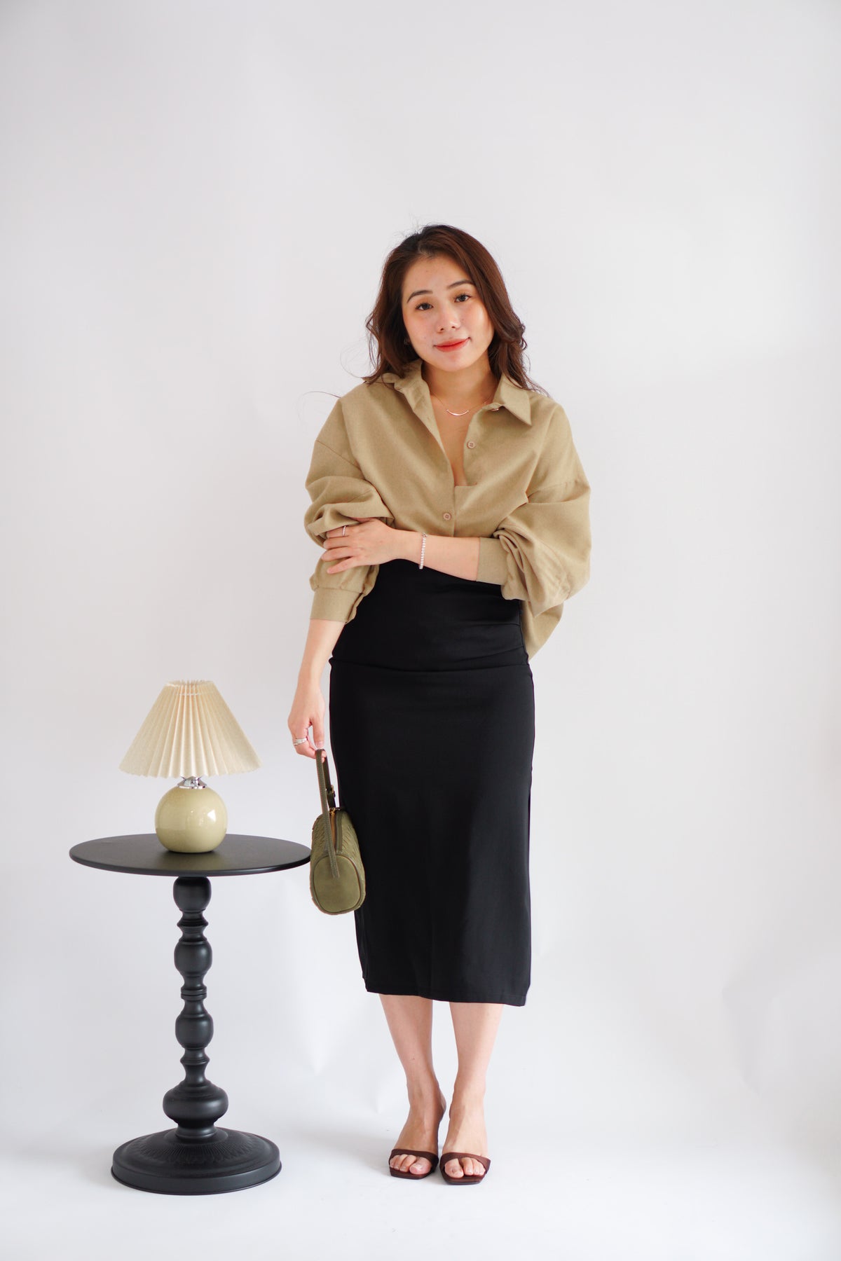 Narae Collar Button Down Top in Khaki