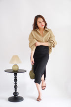 Narae Collar Button Down Top in Khaki