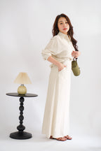 Renaya Linen Long Sleeve Button Down Skirt Set in Beige