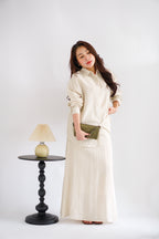 Renaya Linen Long Sleeve Button Down Skirt Set in Beige