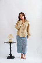 Narae Collar Button Down Top in Khaki