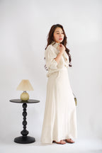 Renaya Linen Long Sleeve Button Down Skirt Set in Beige