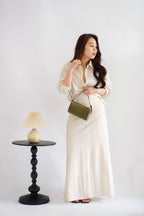 Renaya Linen Long Sleeve Button Down Skirt Set in Beige
