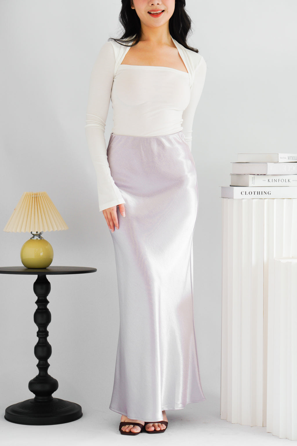 Elira Maxi A-line Satin Skirt in Light Purple