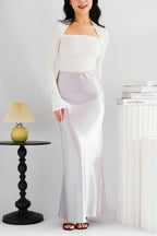 Elira Maxi A-line Satin Skirt in Light Purple
