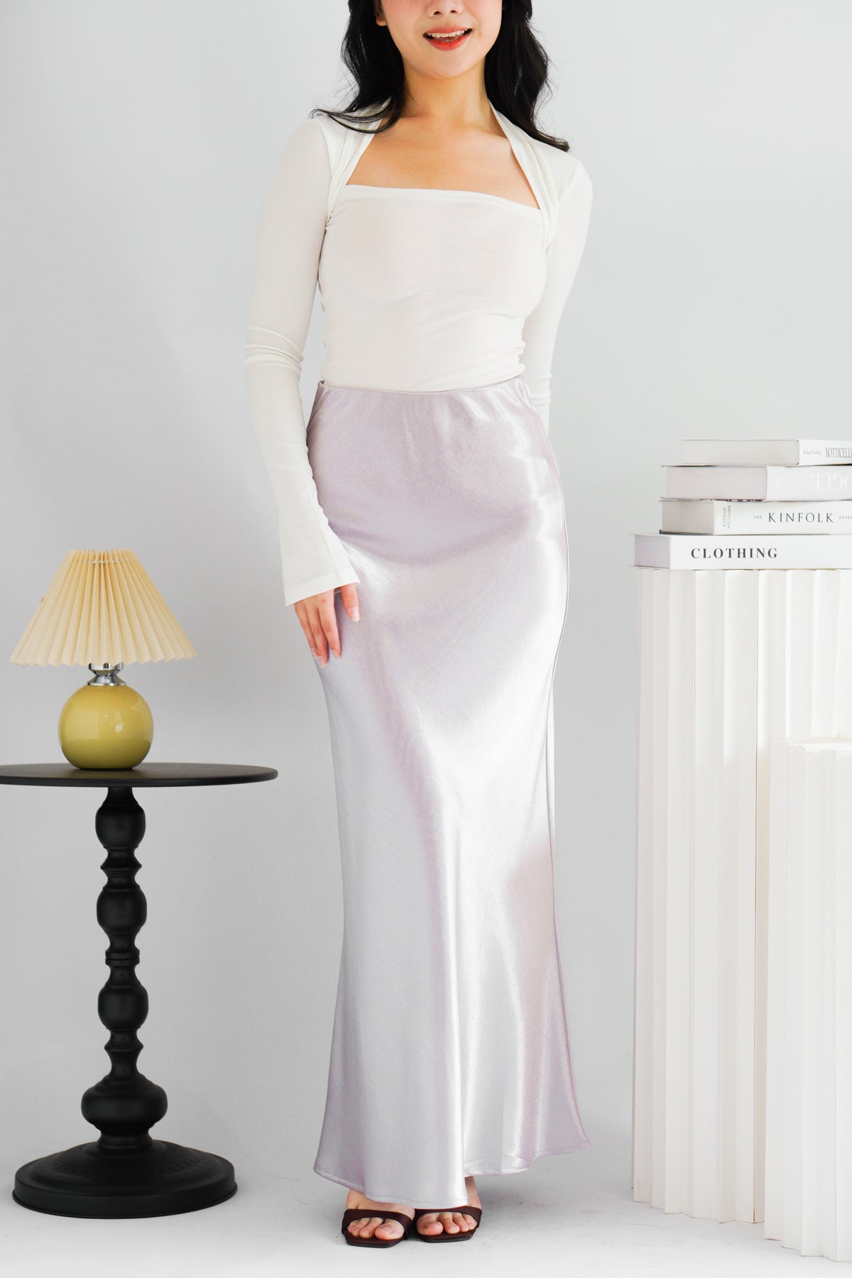 Elira Maxi A-line Satin Skirt in Light Purple