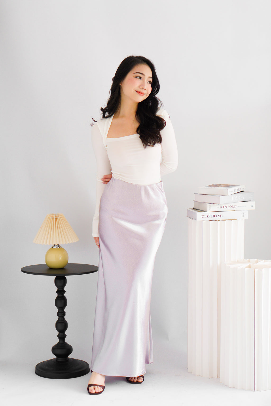 Elira Maxi A-line Satin Skirt in Light Purple