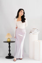 Elira Maxi A-line Satin Skirt in Light Purple