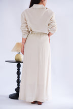Renaya Linen Long Sleeve Button Down Skirt Set in Beige