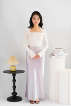 Elira Maxi A-line Satin Skirt in Light Purple