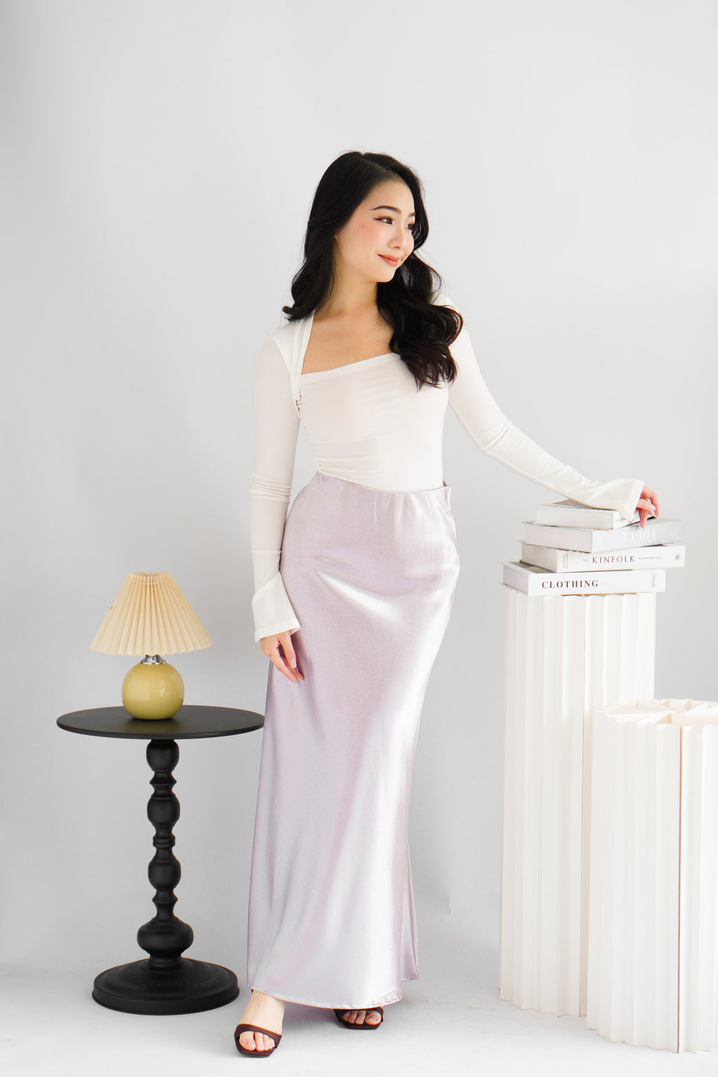 Elira Maxi A-line Satin Skirt in Light Purple