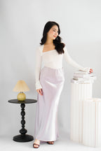 Elira Maxi A-line Satin Skirt in Light Purple