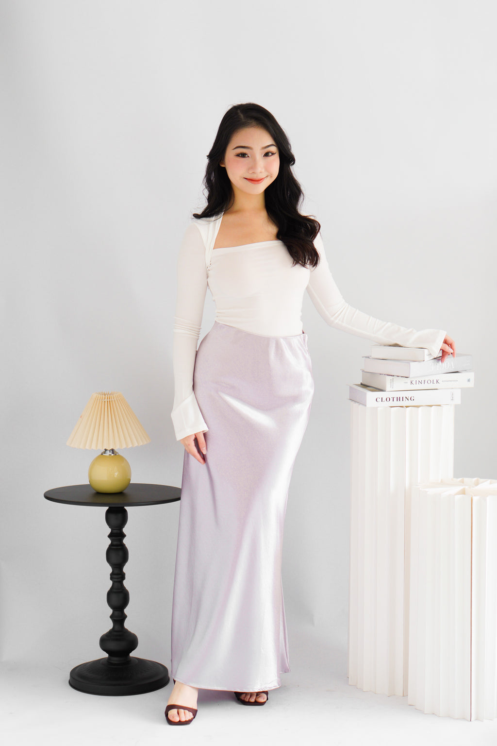 Elira Maxi A-line Satin Skirt in Light Purple