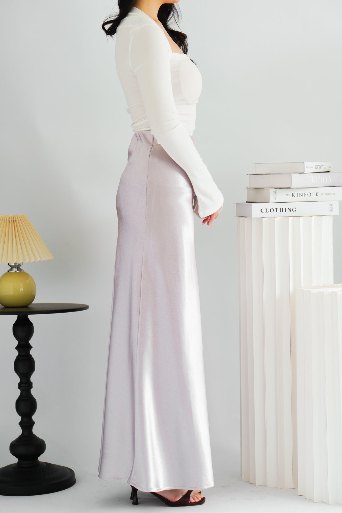 Elira Maxi A-line Satin Skirt in Light Purple