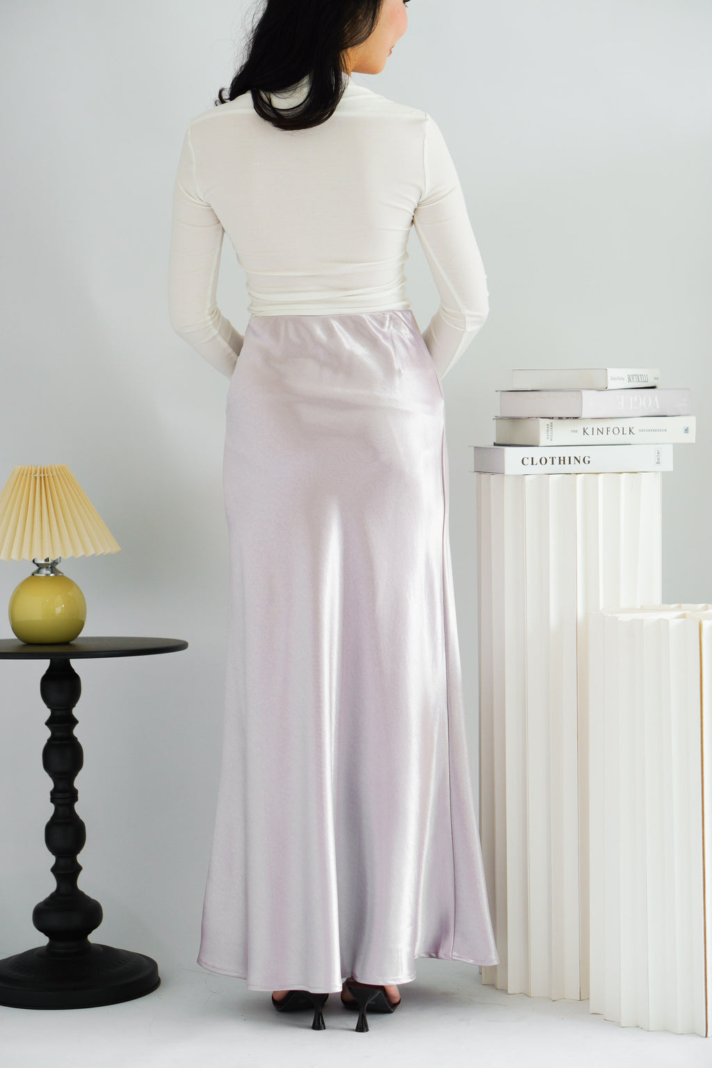 Elira Maxi A-line Satin Skirt in Light Purple