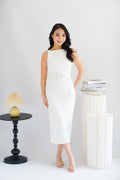 Liliana High Neck Bodycon Midi Dress in White