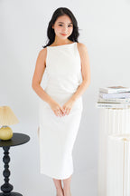 Liliana High Neck Bodycon Midi Dress in White